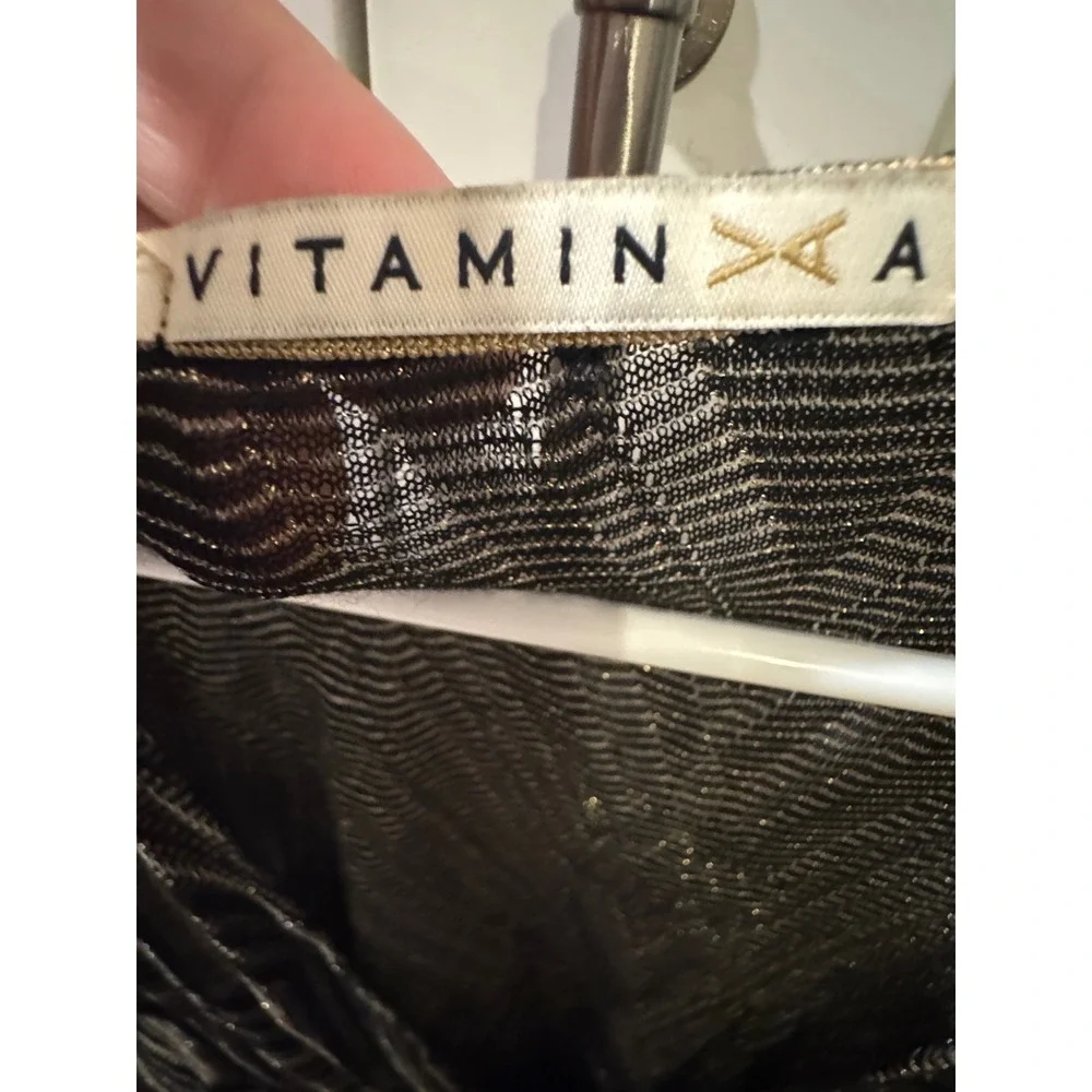 Vitamin A Metallic Geometric Knit Swim Cover Up Dress Black Gold V-Neck Kimono S